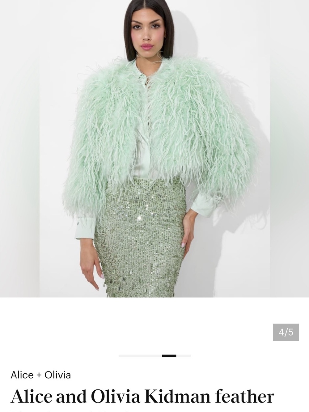 Alice + Olivia KIDMAN FEATHERED JACKET SIZE L LIGTH GREEN Feather Crop Top - Picture 4 of 11
